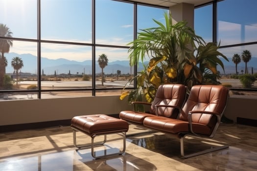 waiting room at the airport with the large window AI Generated photo