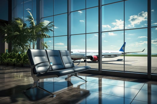 waiting room at the airport with the large window AI Generated photo