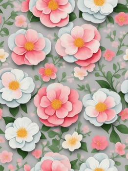 seamless floral pattern, waterpainted watercolor retro styled flowers, ai generative photo