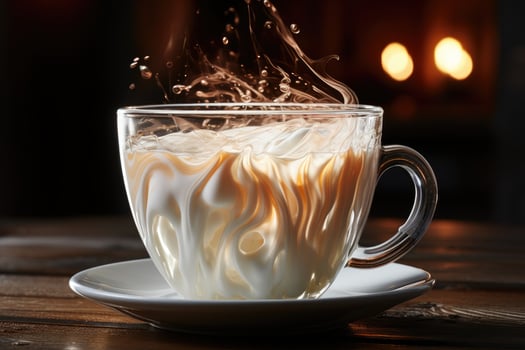 photos of hot milk in indoor photo studio AI Generated