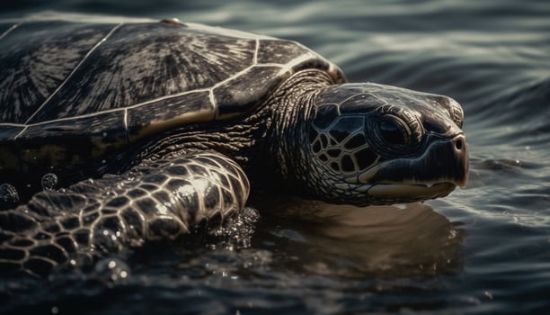 A slow, cute turtle swimming underwater in a tropical sea generated by AI photo