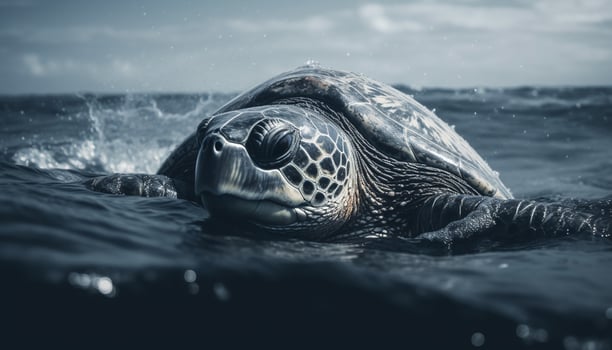 A tranquil sea turtle swimming in the blue underwater generated by AI photo