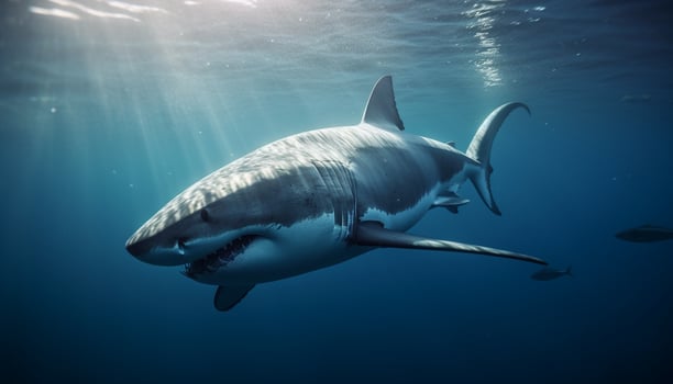 Majestic underwater adventure large fish, danger, scuba diving, natural beauty generated by AI photo