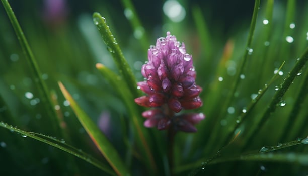 Freshness of summer green plant, flower blossom, pink petal, wet grass generated by AI photo