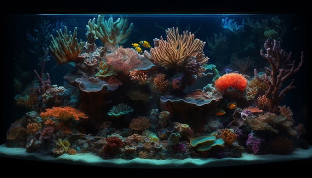 Underwater reef fish in nature, deep sea life, blue tropical climate generated by AI photo