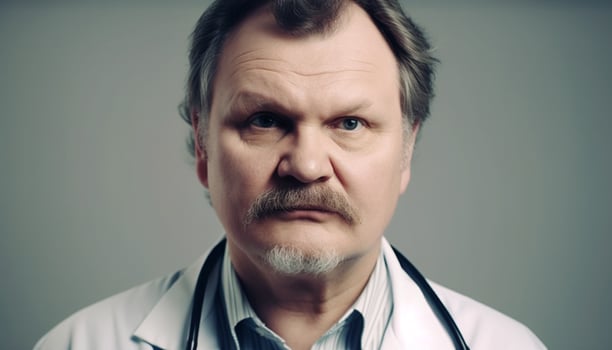 Serious doctor with beard, looking worried, expertise in healthcare generated by AI photo