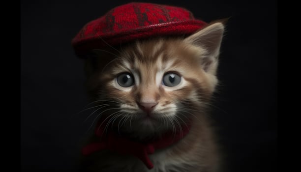 Cute kitten with striped fur looking at camera in studio generated by AI photo