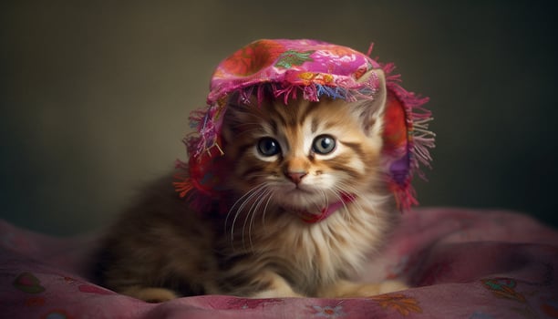 Cute kitten, playful and fluffy, sitting outdoors, looking at camera generated by AI photo