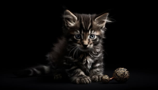 Cute kitten playing with toy ball, staring with curiosity generated by AI photo