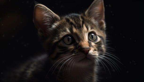 Cute kitten looking at camera, playful and fluffy with striped fur generated by AI photo
