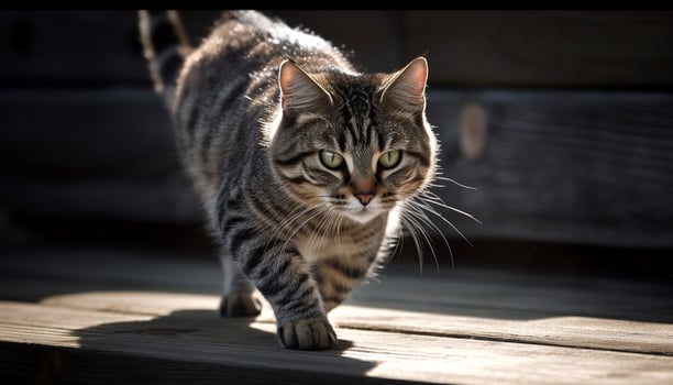 Cute kitten sitting outdoors, staring at camera with playful curiosity generated by AI photo