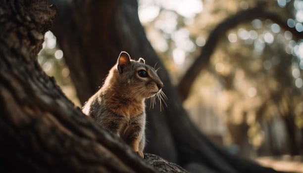 Cute kitten sitting in the grass, staring with alertness generated by AI photo