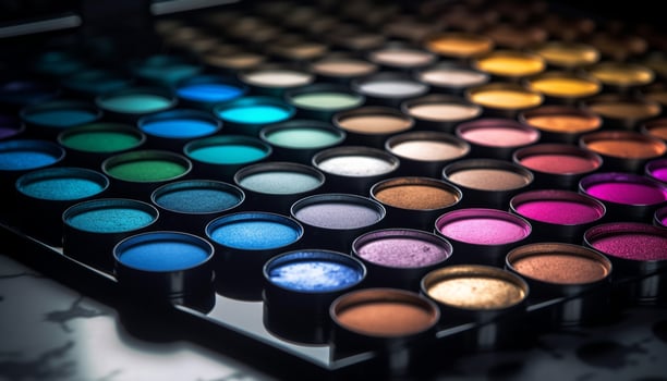 Multi colored eyeshadow palette, a glamorous beauty product collection generated by AI photo