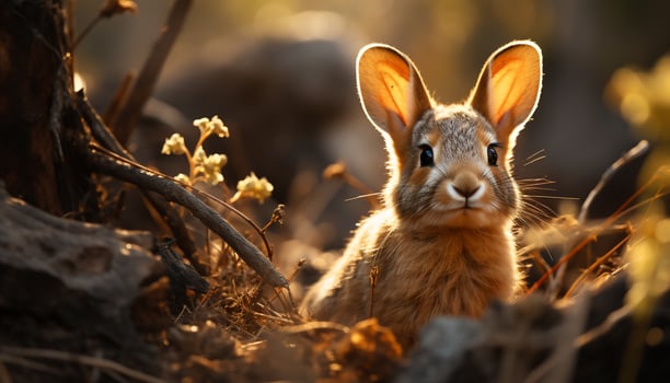 Cute rabbit sitting in grass, enjoying the outdoors and sunlight generated by AI photo