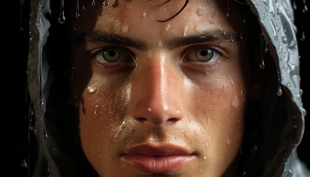 One wet woman, close up portrait, beauty looking at camera generated by AI photo
