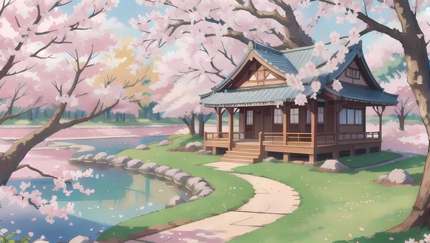 Sakura Garden during Spring Time Visual Novel Anime Manga Background Wallpaper photo