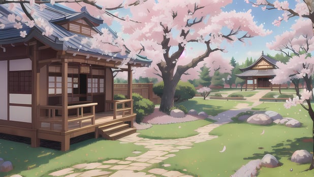 Sakura Garden during Spring Time Visual Novel Anime Manga Background Wallpaper photo
