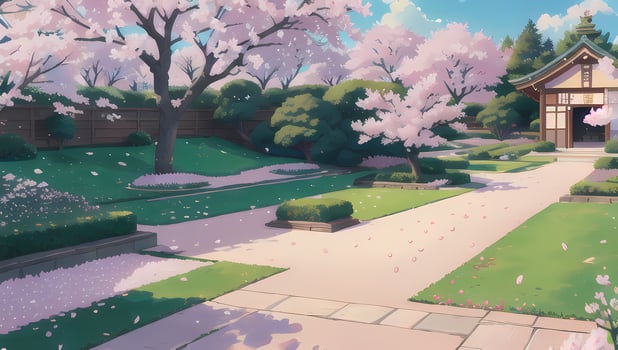 Sakura Garden during Spring Time Visual Novel Anime Manga Background Wallpaper photo