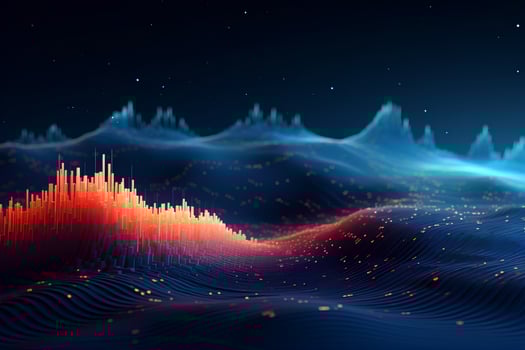 Abstract Neon Lines and Bokeh Lights on Glowing Background. Concept for infographics, data visualization, graphical information. AI Generative photo