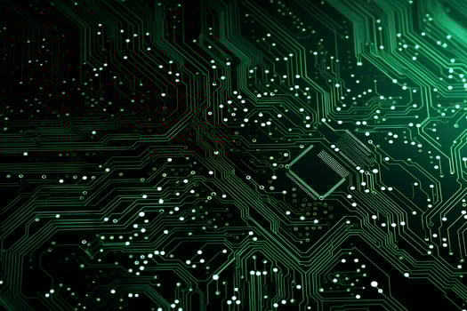 Detailed view of a contemporary circuit board with CPU, microchip, and components, perfect for tech presentations and illustrations. Ai generative photo