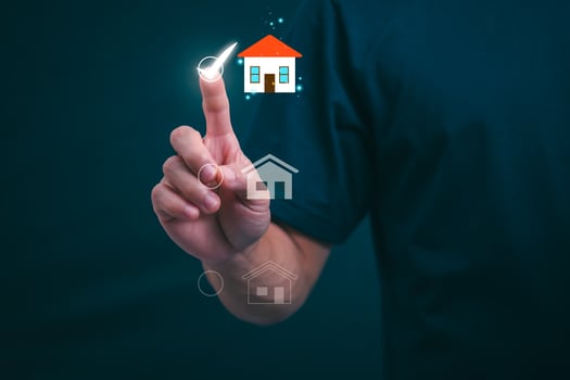 Planning and strategy, stock market, business growth, progress or success concept, businessman or trader showing real estate stock Virtual holograms, invest in stock market trading or digital assets. photo