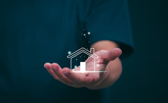 Planning and strategy, stock market, business growth, progress or success concept, businessman or trader showing real estate stock Virtual holograms, invest in stock market trading or digital assets. photo