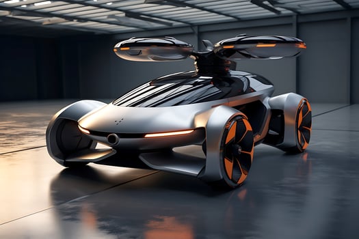 AI generative. Flying car, car and drone. Future transport concept photo