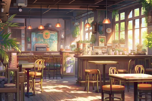 Illustration of a cafe interior during morning AI generated photo