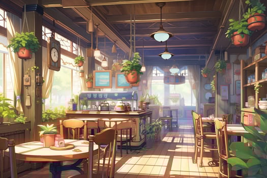 Illustration of a cafe interior during morning AI generated photo