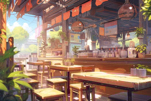 Illustration of a cafe interior during morning AI generated photo