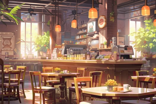 Illustration of a cafe interior during morning AI generated photo
