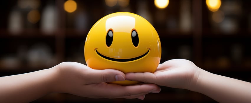 Orange smiley face ball on hand. photo