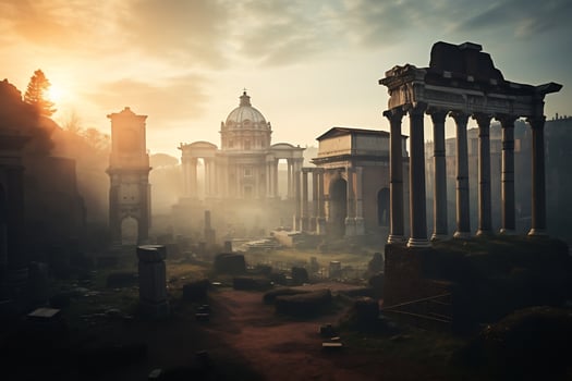 ancient Roman ruins at the Roman Forum Generative AI photo