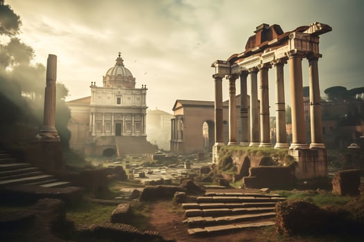 ancient Roman ruins at the Roman Forum Generative AI photo