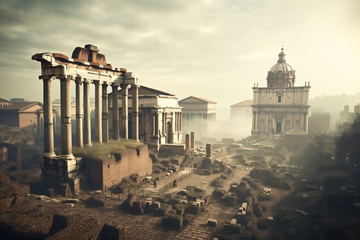 ancient Roman ruins at the Roman Forum Generative AI photo