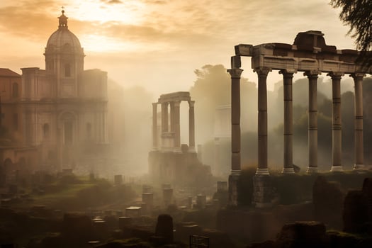 ancient Roman ruins at the Roman Forum Generative AI photo