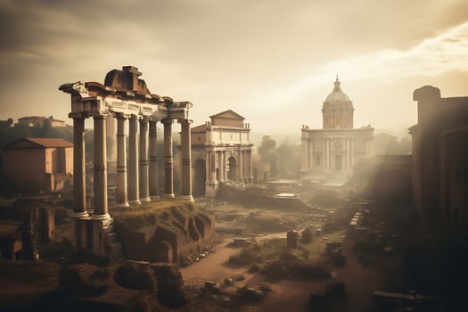 ancient Roman ruins at the Roman Forum Generative AI photo