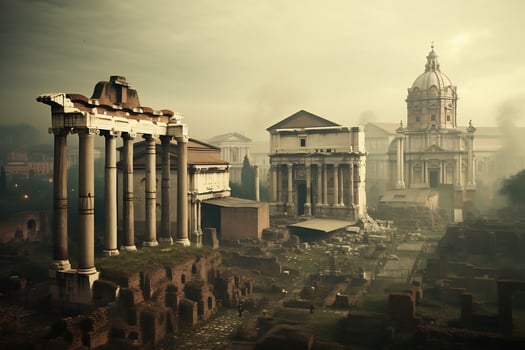 ancient Roman ruins at the Roman Forum Generative AI photo