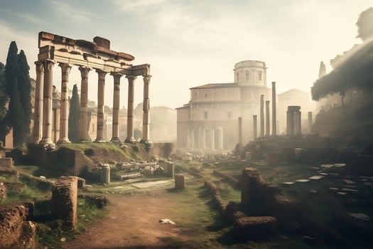 ancient Roman ruins at the Roman Forum Generative AI photo