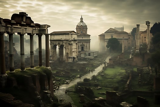 ancient Roman ruins at the Roman Forum Generative AI photo
