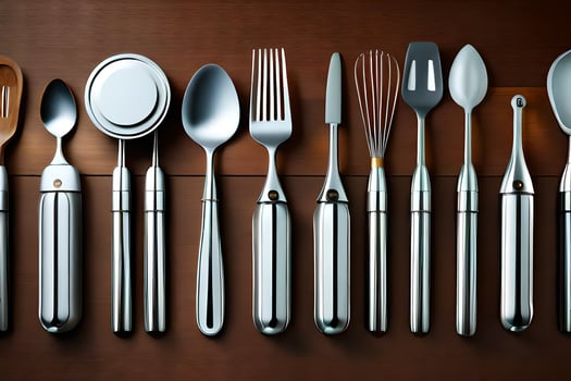 a collection of silverware on a wooden surface. AI-Generated photo