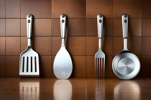 kitchen utensils on wooden background. AI-Generated photo