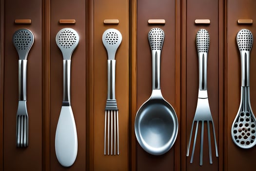 a set of utensils on a wooden surface. AI-Generated photo