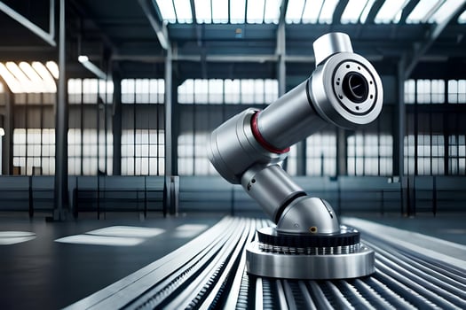 a robotic arm on a conveyor belt in an industrial setting. AI-Generated photo