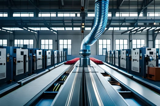 industrial machinery in a factory with blue pipes. AI-Generated photo