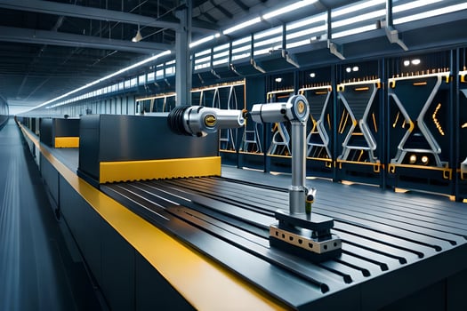 a robotic arm is working on a conveyor belt. AI-Generated photo