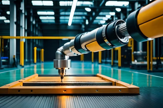 a robotic arm is working on a machine in a factory. AI-Generated photo