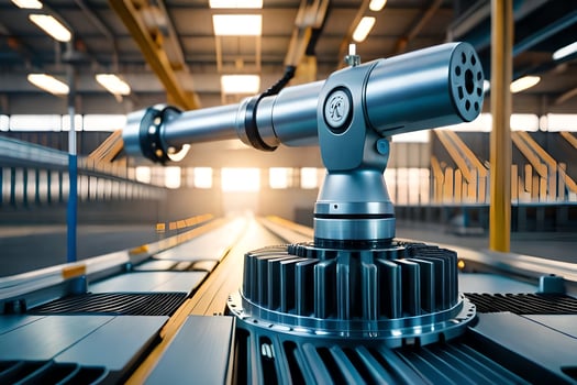 a robotic arm is sitting on a conveyor belt. AI-Generated photo