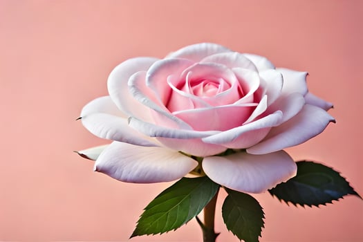 a single white rose is shown against a pink background. AI-Generated photo