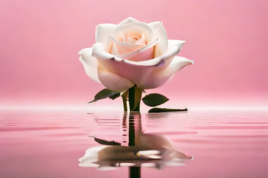 a single white rose is reflected in water. AI-Generated photo